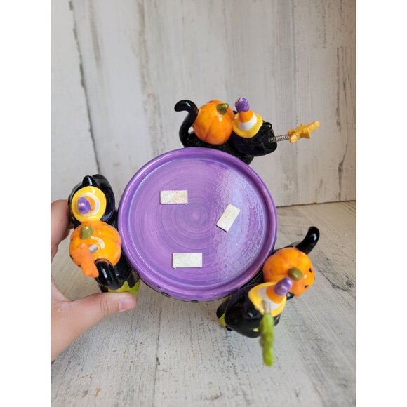 Halloween ceramics spooky cat 3 wick candle holder pumpkin home decor unique - Picture 4 of 7